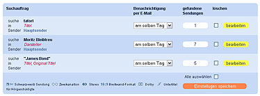 Ansicht TV-Agent &Uuml;bersichtsliste